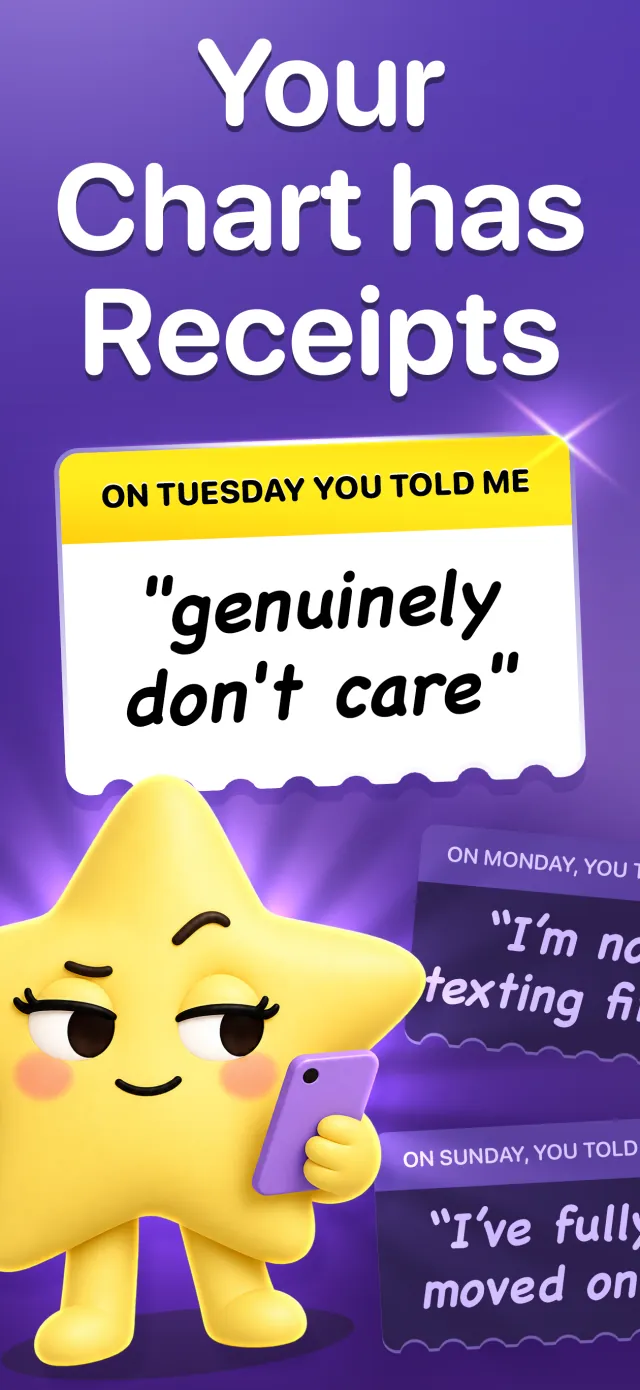 Your chart has receipts. Nova beside things you told her, by day: on Tuesday, “genuinely don’t care”.